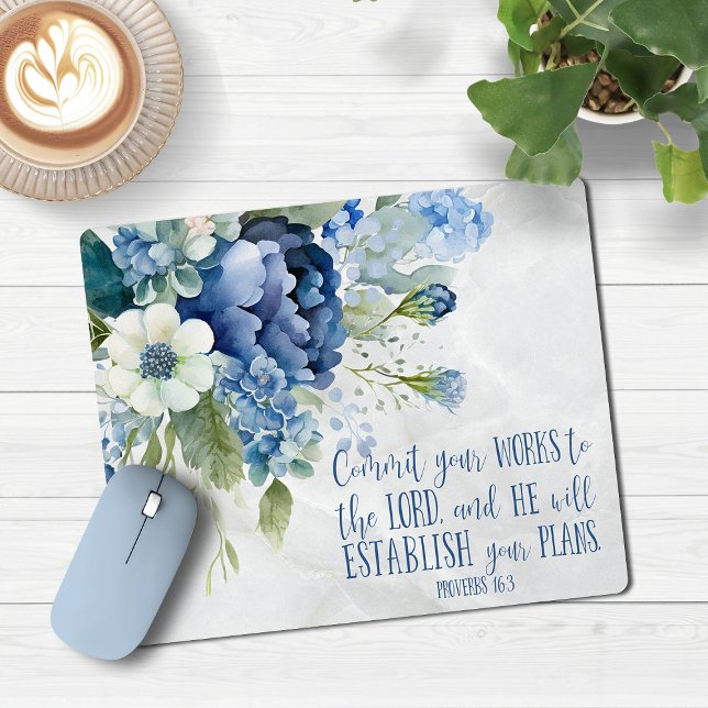 Christian Blue Marble Floral Marble Bible Verse Mouse Mat (Creator Uploaded)