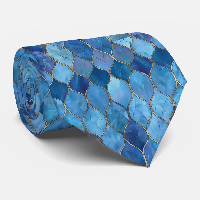 Christian Blue Stained Glass Tie (Rolled)