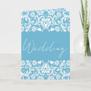 Christian Blue & White Damask Photo Wedding  Invitation