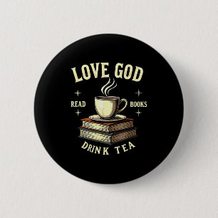 Christian Bookworm Love God Read Books Drink Tea 6 Cm Round Badge