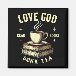 Christian Bookworm Love God Read Books Drink Tea Magnet