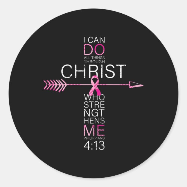 Christian Breast Cancer Cross Religious Bible Vers Classic Round Sticker (Front)