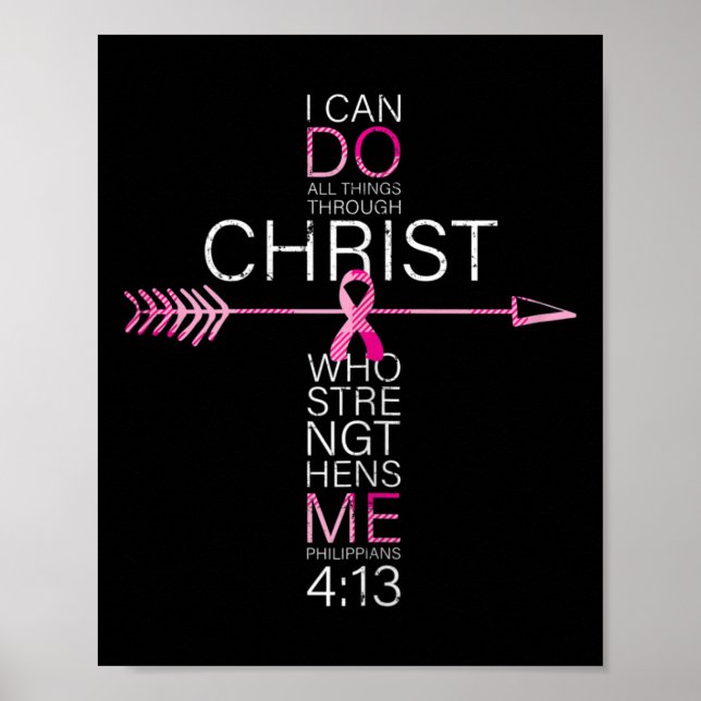 Christian Breast Cancer Cross Religious Bible Vers Poster (Front)