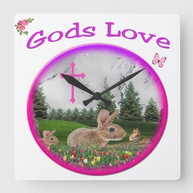 Christian bunnies square wall clock (Front)