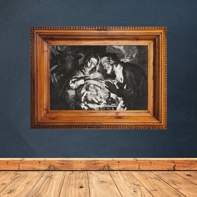 Christian Catholic Christmas Nativity Scene Manger Poster (Vintage Religious Christian Catholic Christmas Nativity Scene Baby Jesus in Bethlehem Manger Poster)