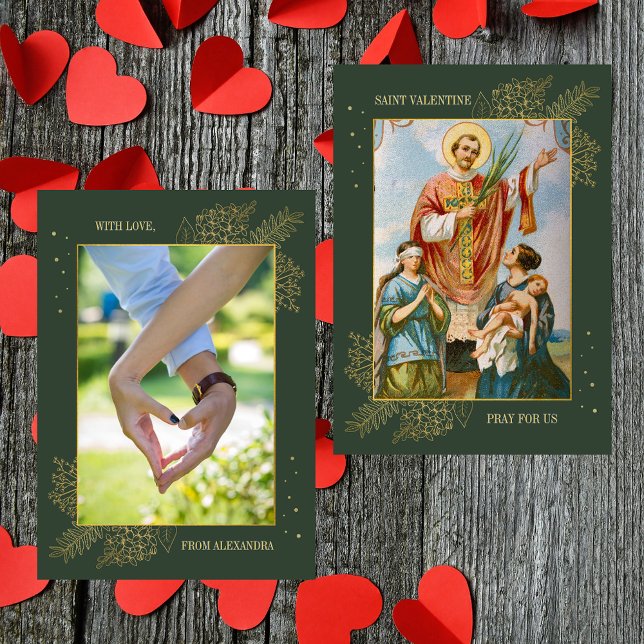 Christian Catholic Couple Photo Valentine's Day Holiday Card (Christian Catholic Couple Photo Valentine's Day St Valentine I Love You Heart Prayer Holiday Card)