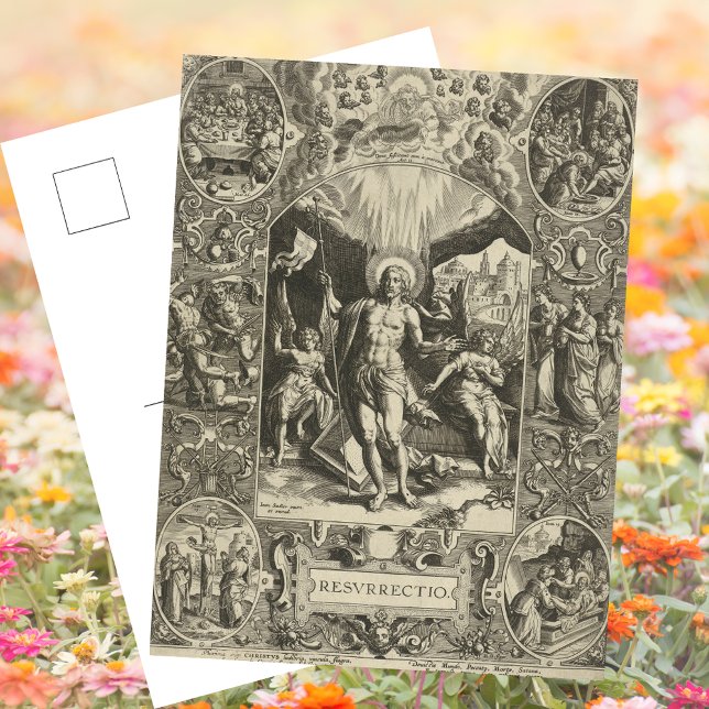 Christian Catholic Resurrection Jesus Easter Holiday Postcard (Vintage Black & White Religious Christian Catholic Resurrection Jesus Christ Easter Holiday Postcard)
