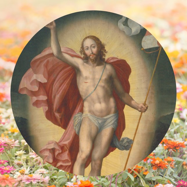 Christian Catholic Resurrection of Jesus Easter Classic Round Sticker (Religious Christian Catholic Resurrection of Jesus Christ He is risen Easter Classic Round Sticker)