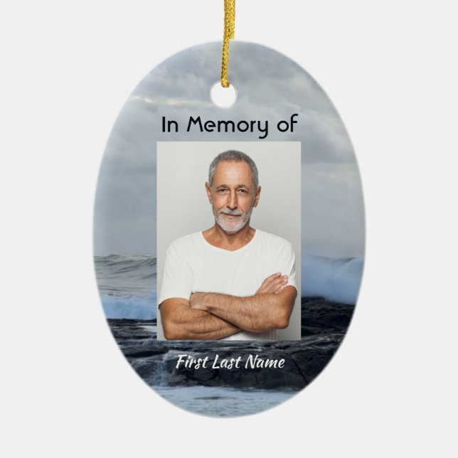 Christian Celebration Life Keepsake Storm Ocean Ceramic Tree Decoration (Front)