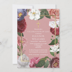 Christian Celebration of Life Dusty Rose Floral Invitation