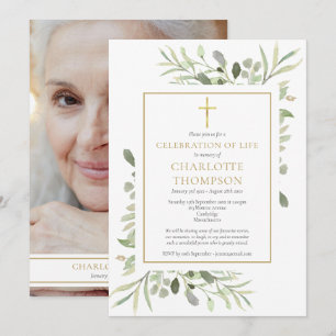 Christian Celebration of Life Funeral Floral Photo Invitation