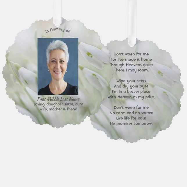Christian Celebration of Life Snowdrop Flowers Tree Decoration Card (Front/Back)