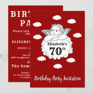 Christian Cherub Angel Happy 70th Birthday Red Invitation