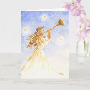 Christian Christmas Angel with Horn Greeting Card