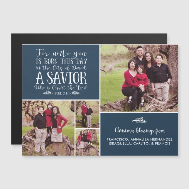 Christian Christmas Bible Verse Blue Holiday Photo (Front/Back)