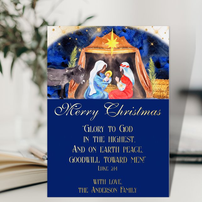 Christian Christmas Bible Verse Nativity Jesus Foil Holiday Card (Creator Uploaded)