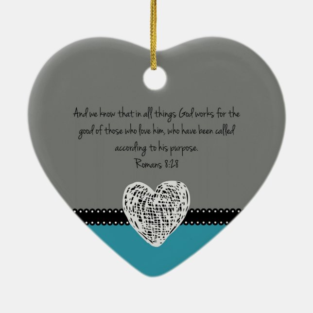 Christian Christmas Bible Verse Romans 8:28 Retro Ceramic Tree Decoration (Back)