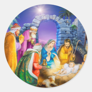 Christian Christmas card Classic Round Sticker
