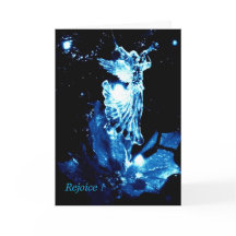 Christian Christmas card herald angel blue on blac