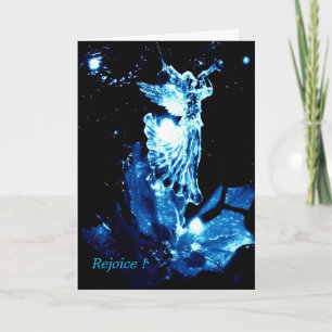 Christian Christmas card herald angel blue on blac