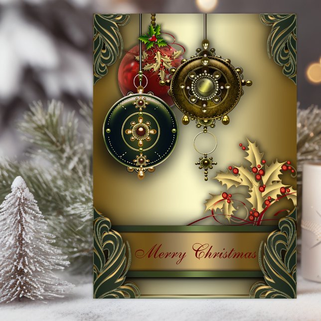Christian Christmas Cards (Christian Christmas card with elegant ornaments and holly with scripture verses.)