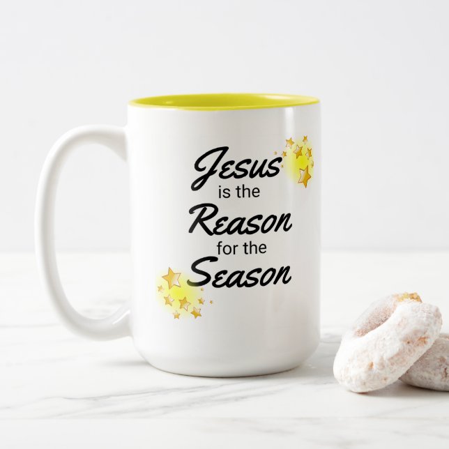 Christian Christmas Coffee Mug, Christian Holiday, Two-Tone Coffee Mug (With Donut)