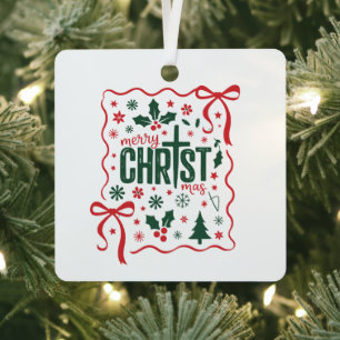 Christian Christmas Cross Sign Jesus Christ Faith Metal Tree Decoration