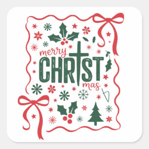 Christian Christmas Cross Sign Jesus Christ Faith Square Sticker