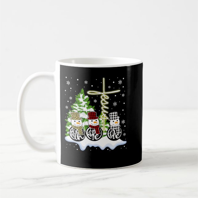Christian Christmas Faith Hope Love Snowman Jesus  Coffee Mug (Left)