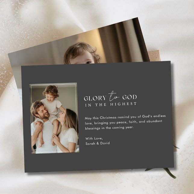 Christian Christmas Glory To God Religious Grey Holiday Card (Creator Uploaded)
