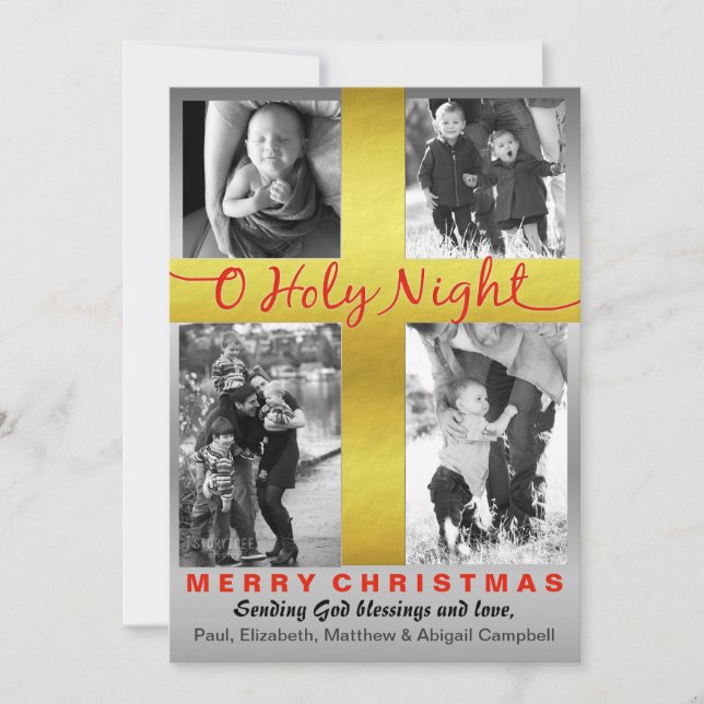 Christian Christmas Holy Night Religious Cross Holiday Card (Front)