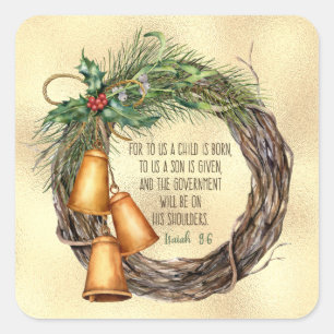 Christian Christmas Isaiah 9:6 Wreath Elegant Square Sticker
