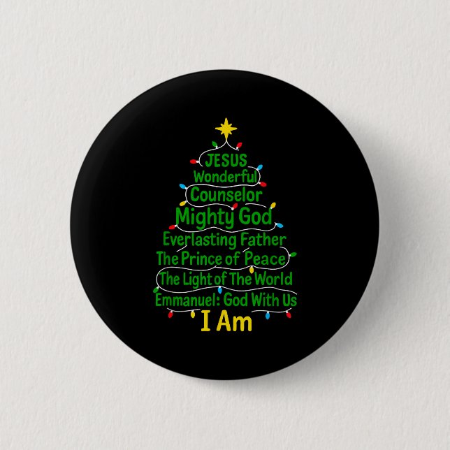 Christian Christmas Jesus Bible Names Xmas Tree Sh 6 Cm Round Badge (Front)