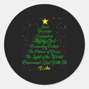Christian Christmas Jesus Bible Names Xmas Tree Sh Classic Round Sticker