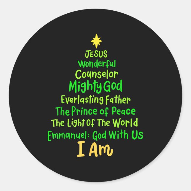 Christian Christmas Jesus Bible Names Xmas Tree Sh Classic Round Sticker (Front)