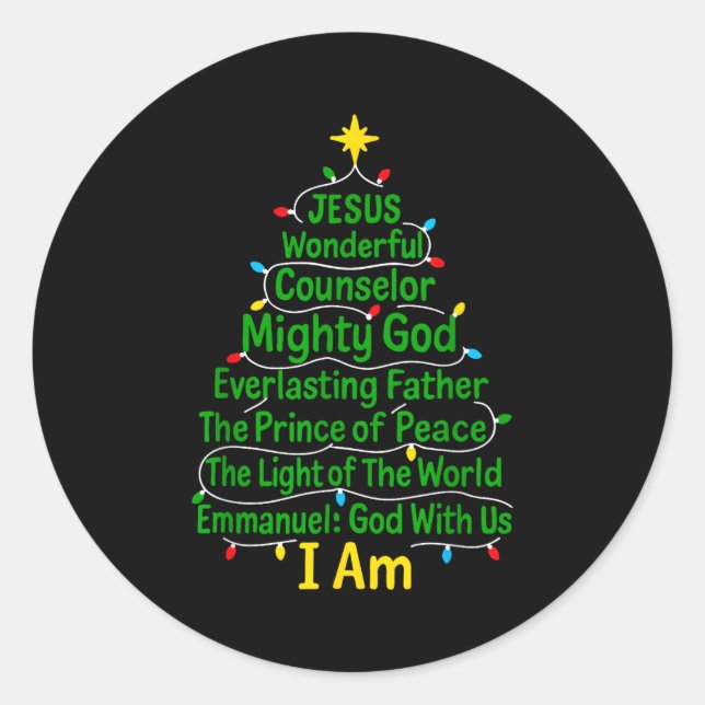 Christian Christmas Jesus Bible Names Xmas Tree Sh Classic Round Sticker (Front)