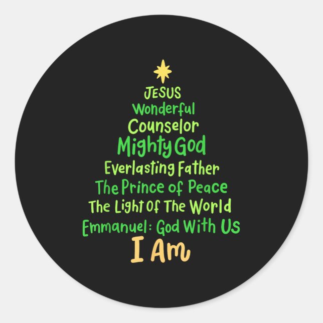 Christian Christmas Jesus Bible Names Xmas Tree Sh Classic Round Sticker (Front)