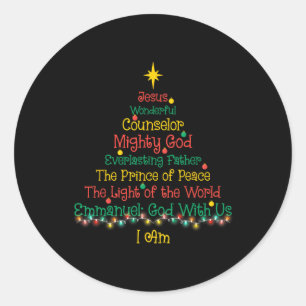 Christian Christmas Jesus Bible Names Xmas Tree Sh Classic Round Sticker