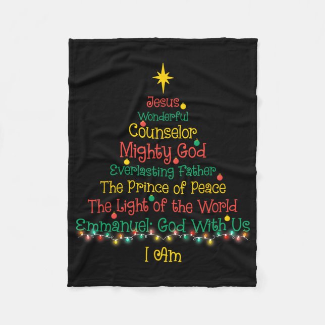 Christian Christmas Jesus Bible Names Xmas Tree Sh Fleece Blanket (Front)