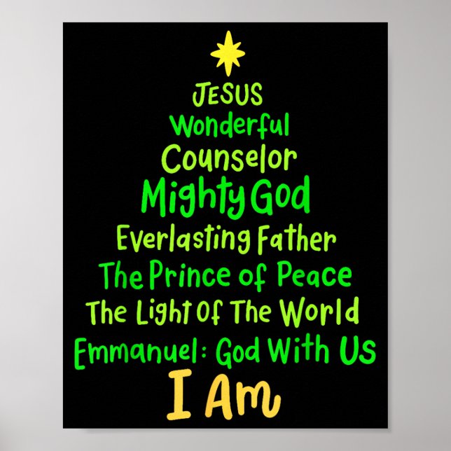 Christian Christmas Jesus Bible Names Xmas Tree Sh Poster (Front)