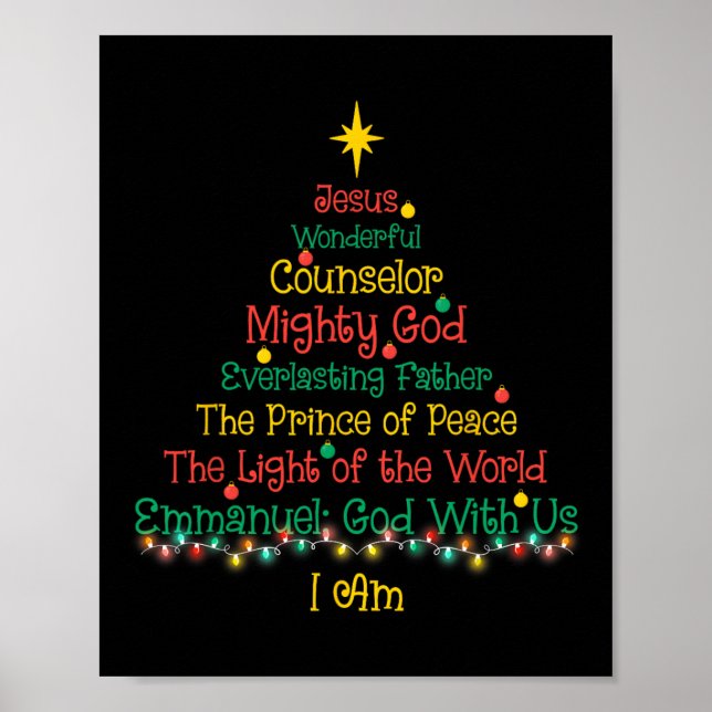 Christian Christmas Jesus Bible Names Xmas Tree Sh Poster (Front)