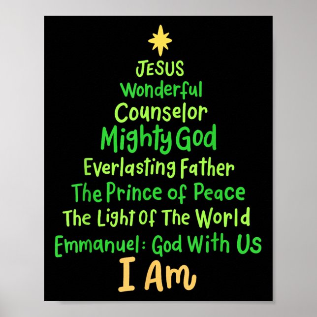 Christian Christmas Jesus Bible Names Xmas Tree Sh Poster (Front)
