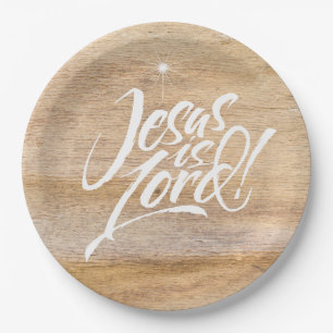 Christian Christmas Jesus is Lord Religious Wooden Paper Plate