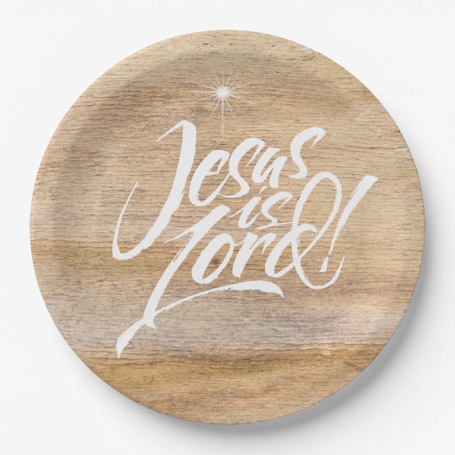 Christian Christmas Jesus is Lord Religious Wooden Paper Plate (Front)