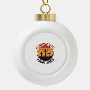 Christian Christmas Jesus Sunset Cross T-Shirt Des Ceramic Ball Christmas Ornament