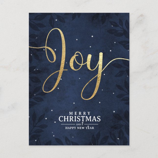 Christian Christmas Joy Gold Dark Blue Night Sky Holiday Postcard (Front)