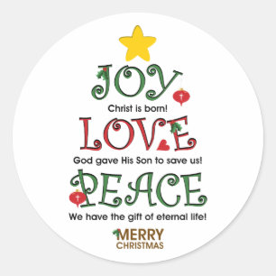 Christian Christmas Joy Love and Peace Classic Round Sticker