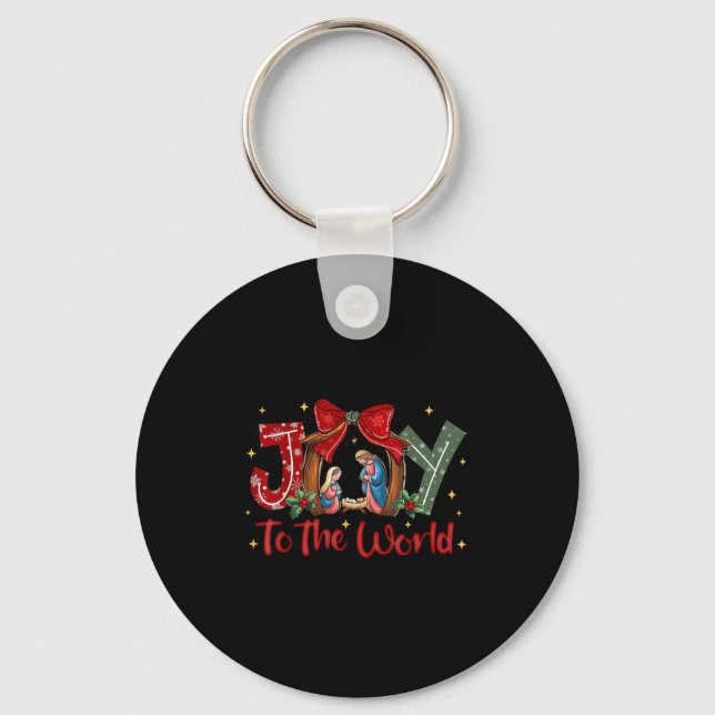 Christian Christmas Joy To The World Coquette Jesu Key Ring (Front)