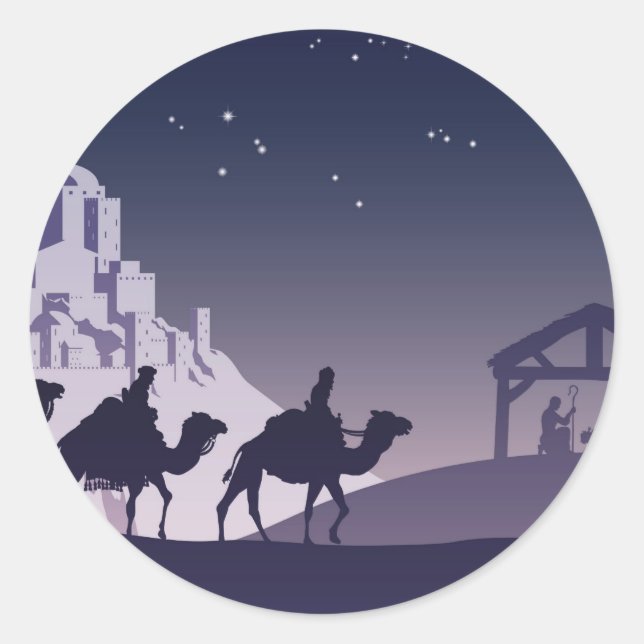 Christian Christmas Nativity Scene Classic Round Sticker (Front)