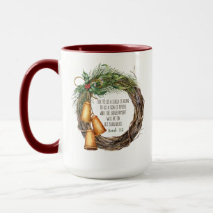 Christian Christmas Nativity Scripture Wreath Red Mug